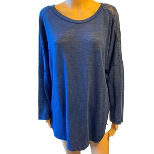 Araxa Comfortably Blue Lace Back Summer Blouse Top Women Plus Size 2X